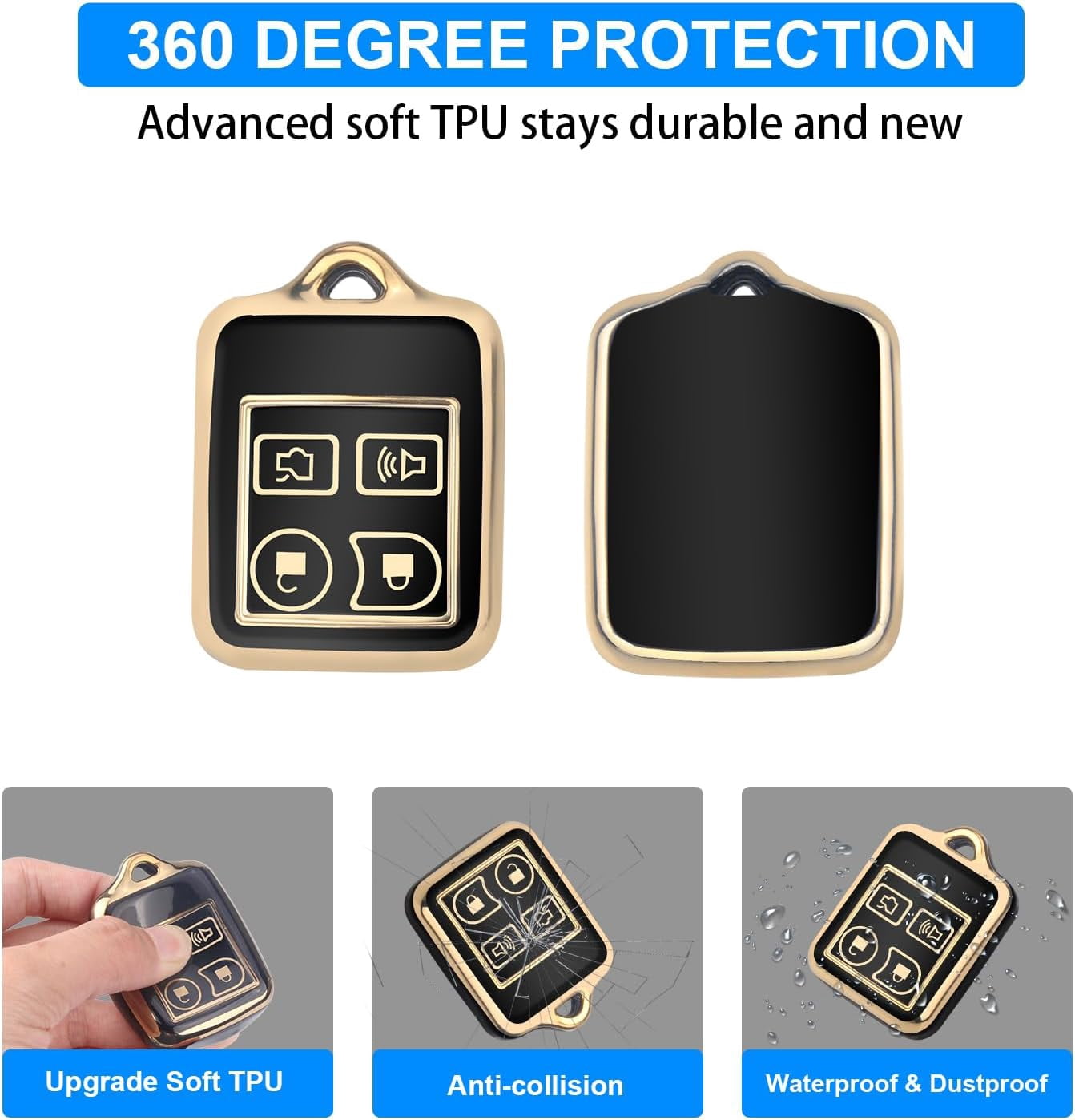 Key Fob Cover Compatible with Fit for Ford Mustang Focus Explorer Edge Taurus Lincoln Mercury Smart Car 4 Buttons Soft TPU Full Protector Keychain Case Holder Protector