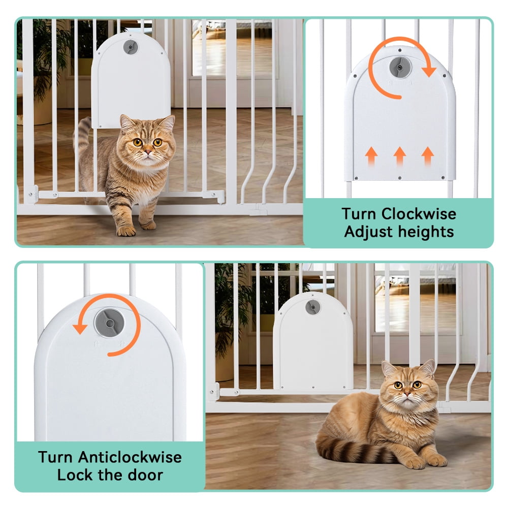 29.5-48.4" Wide Pet Gate with Cat Door, Pressure Mount, Safety Gate Gift,White