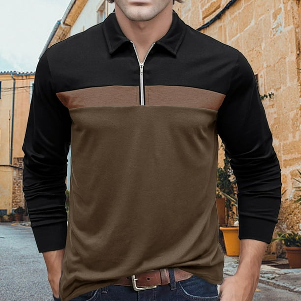 Gibobby Playera tipo polo hombre Camisa de manga larga con cremallera a juego de color de solapa de moda de otono e invierno para hombre Verde G Walmart en linea