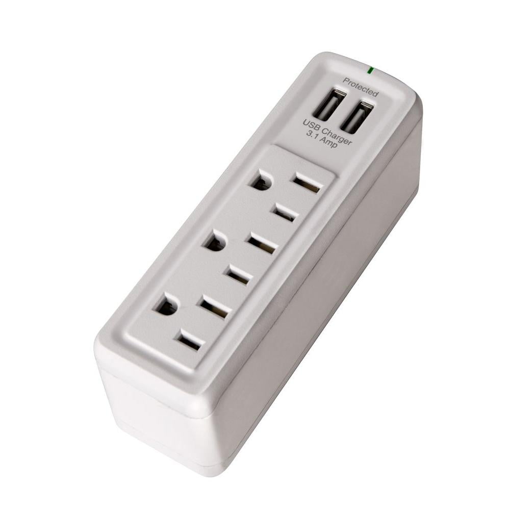 3 Pack 3 Outlet Wall Tap Surge Protector w/ 2 USB Ports 900J w/Phone Holder 
