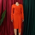 thumbnail image 3 of AURA Plus Size Women V Neck Long Sleeve High Waist Pencil Midi Dress Elegant Office Party Outfit, 3 of 9