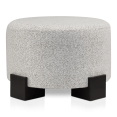 thumbnail image 1 of Bouclair Ottoman Rond en Tissu Noir et Blanc sur Pieds en Bois, 1 of 7
