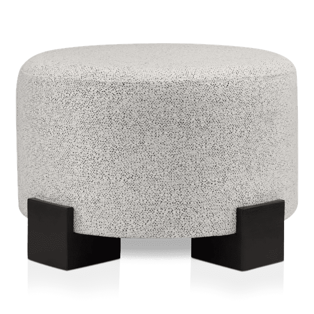Bouclair Ottoman Rond en Tissu Noir et Blanc sur Pieds en Bois