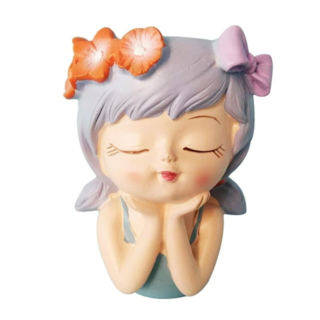 Maceta de cabeza de niña, maceta, estatuilla, florero, escultura, decoración de escritorio, maceta de hadas, maceta de bonsái para cocina, sala de Estilo A