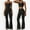 Black, variant on Women's Flared Halter Neck Jumpsuit Convert to High Waist Flared Yoga Pants- Large, Dark Gray