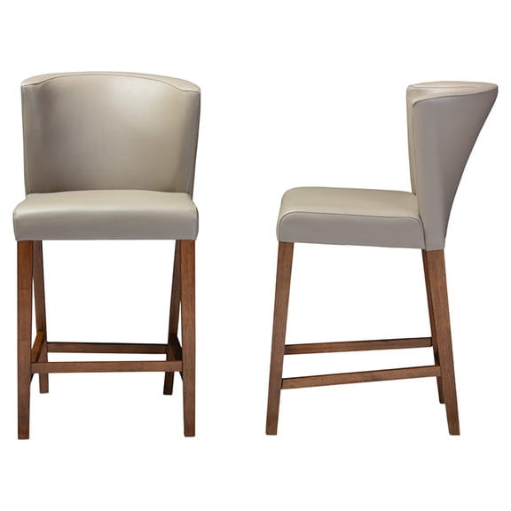 Olivia Mid-century Modern Style Walnut Wood Grey Faux Leather Pub Stool (Set of 2)