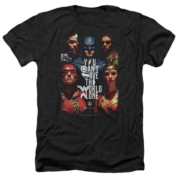 Justice League Movie - Save The World Poster - Heather Short Sleeve Shirt - X-Large