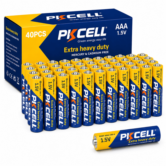 PKCELL Carbon Zinc AAA Batteries (40 Pack), 1.5V Extra Heavy Duty Triple A Batteries for Remote Control and Clocks