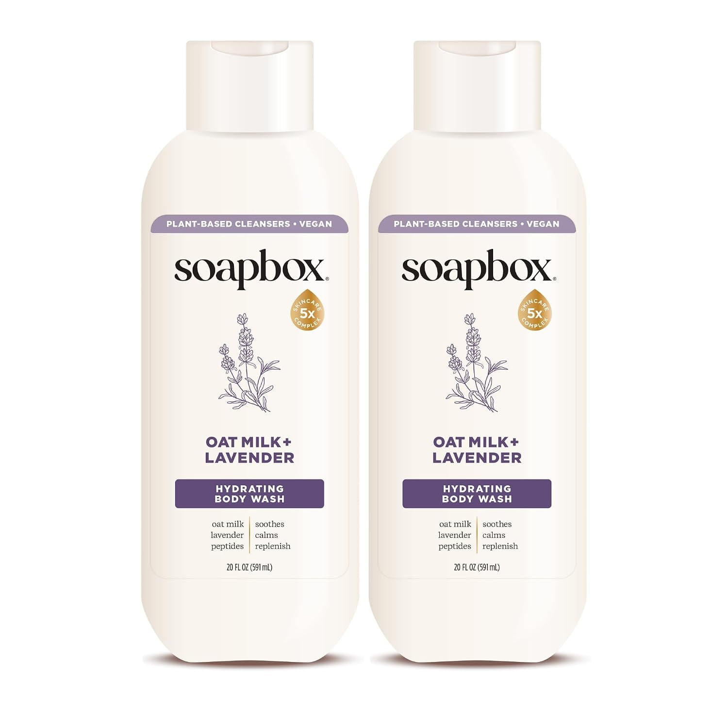 Soapbox Body Wash, Oatmilk & Lavender Liquid Body Wash, Moisturizing Soap with Shea Butter, Vegan Duo Pack of 2 Soap Bottles, 20oz Each