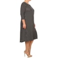 thumbnail image 3 of Women's Casual Plus Loose Fit 3/4 Sleeve Jersey Knit A-Line Polka Midi Dress, 3 of 4