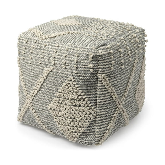 Mercana Brinket Gray/Cream Fabric Handwoven Square Pouf