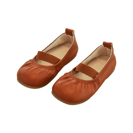 Meresysid Toddler Kids Girls  Leather Soft Sole Single Shallow Mouth Princess Shoes Brown