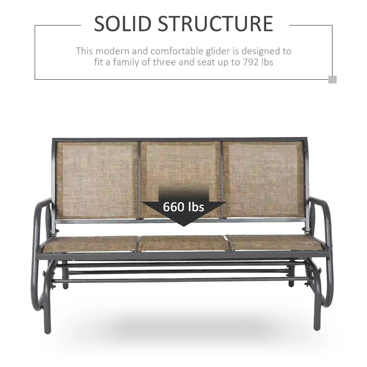 Demi Bonn 3-Person Outdoor Patio Glider Bench, Porch Glider Swing with 3 Seats, Breathable Mesh Fabric, Metal Frame, Outdoor Glider Chairs for Porch, Balcony, Poolside, Brown