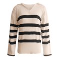thumbnail image 4 of VISALY V Neck Pullover Sweater Knit Sweater Winter Sweaters Lapel V Neck Long Sleeve Striped Chunky Knit Oversized Pullover Sweater Crochet Sweaters Women Hoodies Pullover Warm Sweaters Khaki Xl, 4 of 5