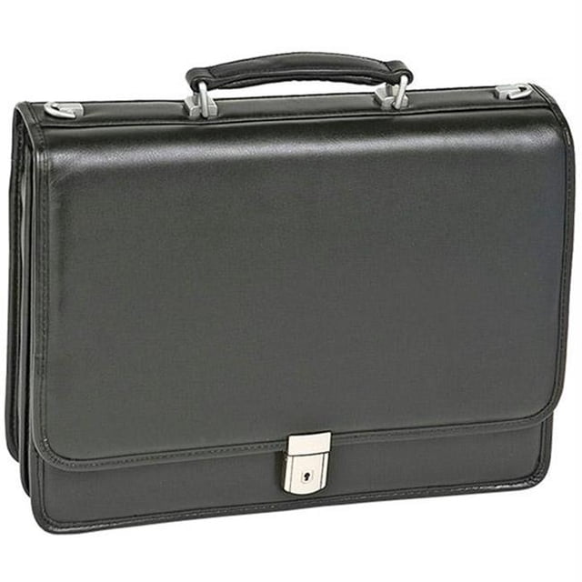 17 Inch River North Black Leather Triple Compartment Briefcase