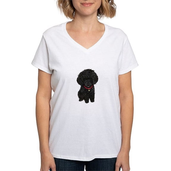CafePress - Poodle Pup (Blk) Women's V Neck T Shirt - Womens Cotton V-Neck T-shirt