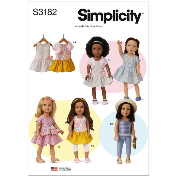 Simplicity Sewing Pattern 3182 - 18" Doll Clothes, Size: OS (One Size)