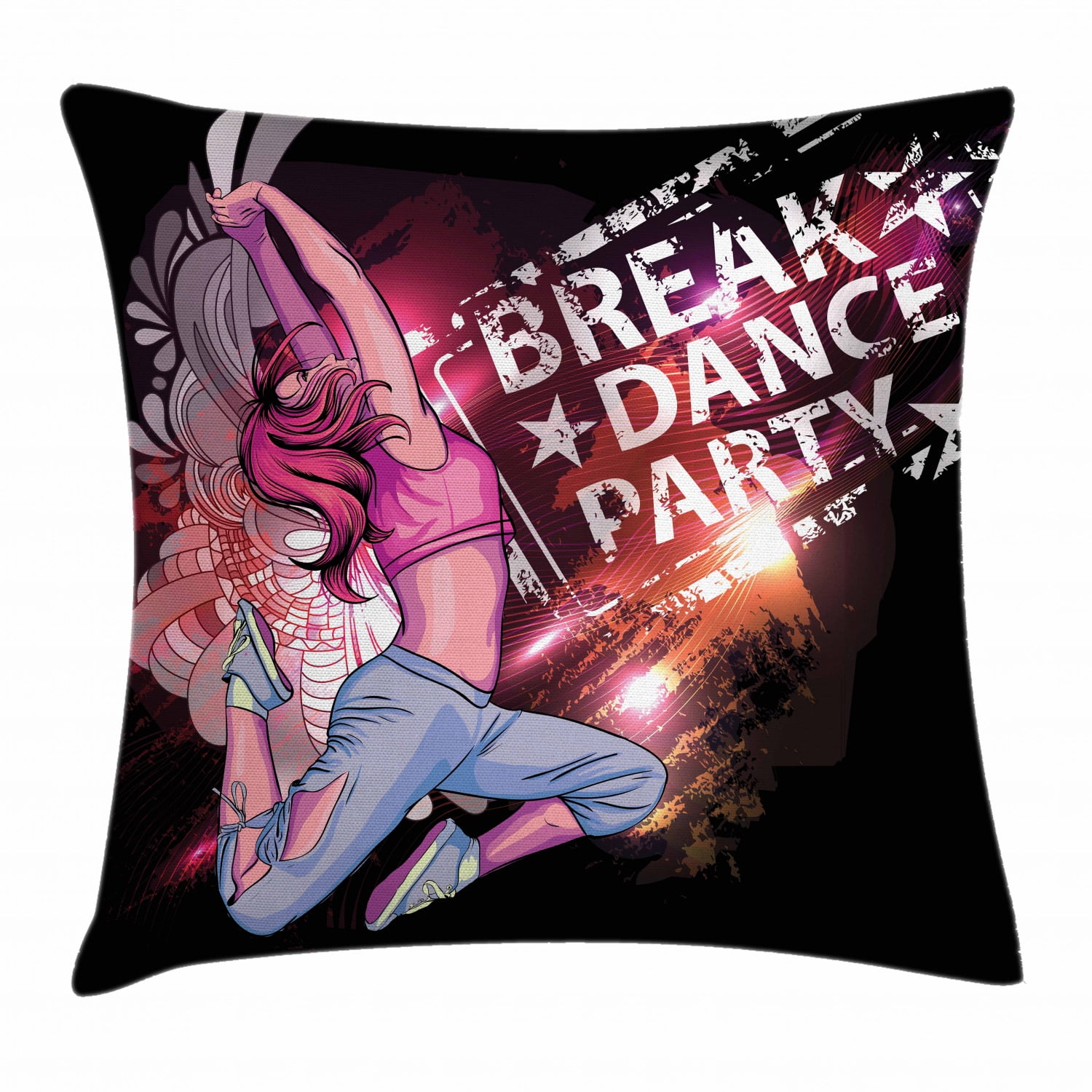 Youth Throw Pillow Cushion Cover Break Dance Party Poster Design