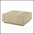 thumbnail image 4 of Beige Travertine Square Coffee Table - Durable Fixed Top for Living Room, Natural Stone Charm, 4 of 5