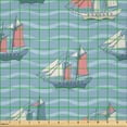 thumbnail image 2 of Ambesonne Navy Fabric by the Yard Microfiber, Sailing Yachts Wavy Sea Art, 2 Yards, Pale Blue Grey and Coral, 2 of 2