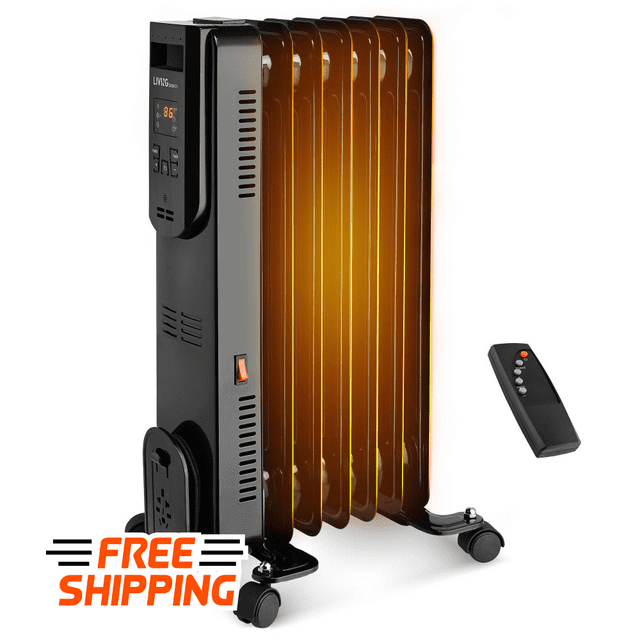 Electric 1500W Oil Filled Radiator Heater, Adjustable Thermostat 3 Heat Setting and Overheating Protection, Full Room Quiet