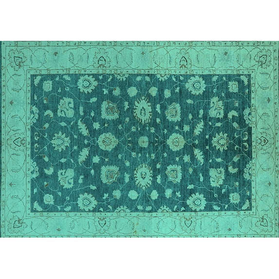 Ahgly Company Indoor Rectangle Oriental Turquoise Blue Industrial Area Rugs, 5' x 8'