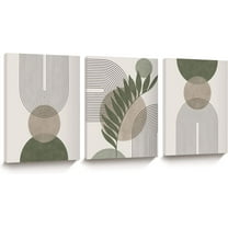 Sage Boho Wall Art, 12x16in Framed Canvas Wall Art Pictures, Mid-Century Modern Wood Framed Abstract Prints for Bedroom,Minimalist wall Decor Bathroom 3Pack