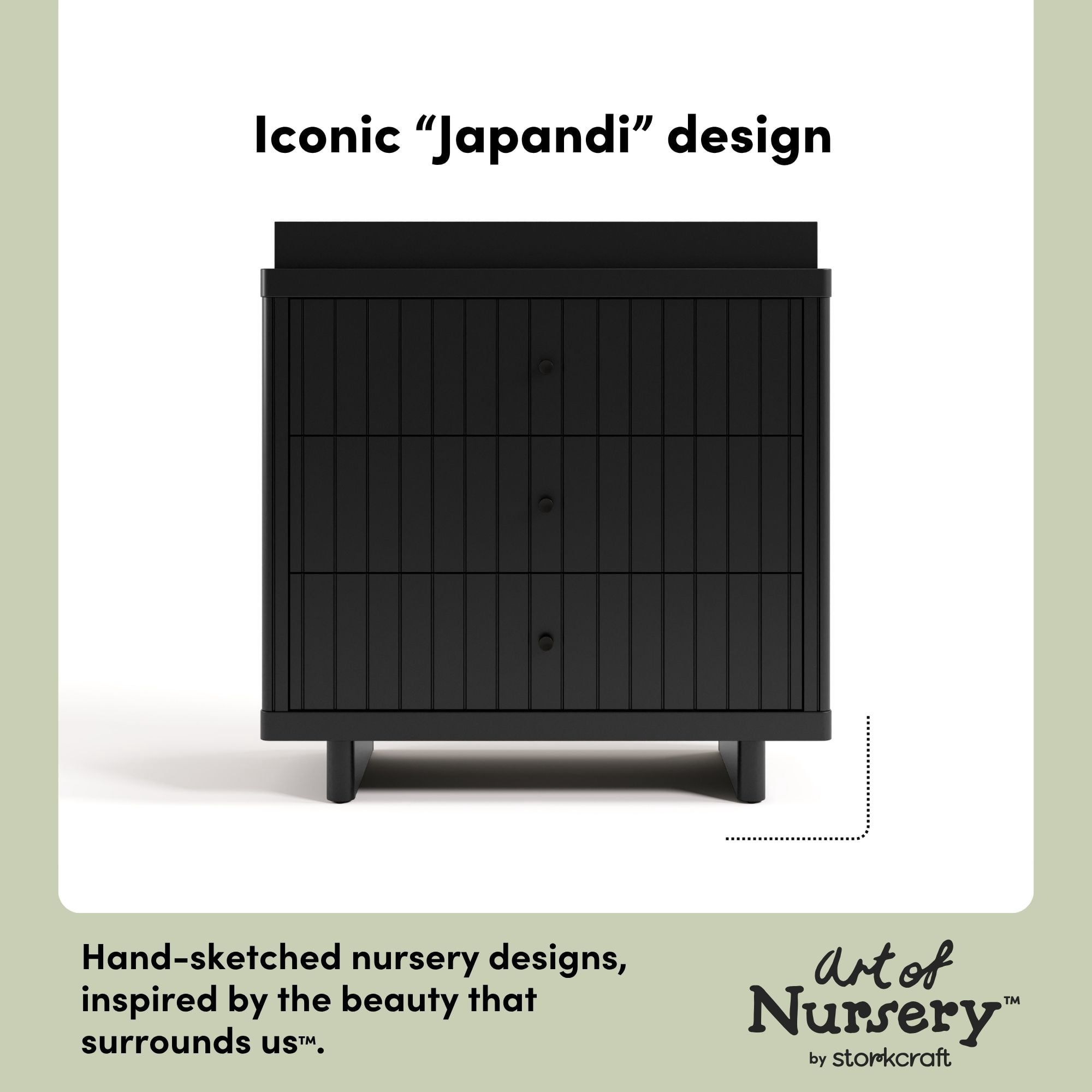 Art of Nursery by Storkcraft Kyoto 3 Drawer Chest with Infant Changing Topper, Black