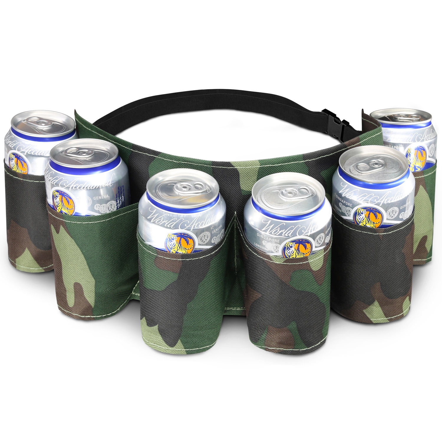 6 Pack Beer Belt with Buckle Camo Beer Holster Belt for Party, Picnic, Camping Soda and Beer
