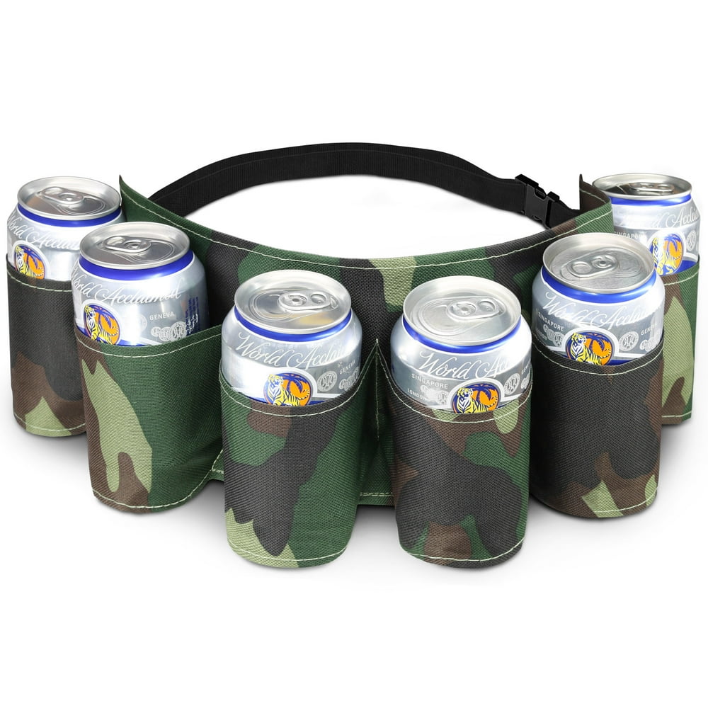 6 Pack Beer Belt with Buckle Camo Beer Holster Belt for Party, Picnic
