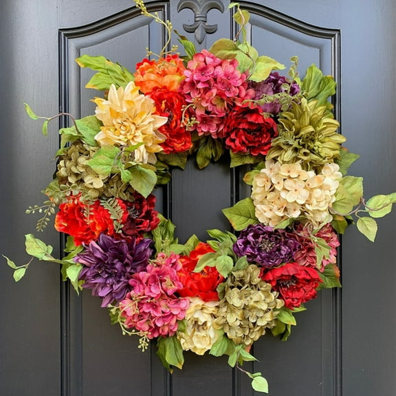 Zeonetak 18-Inch Handmade Hydrangea Wreath for Front Door & Wall Decor, Spring & Summer Wreath