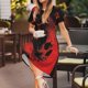 thumbnail image 3 of Easygdp Red And Black Abstract Skull para Vestido Transpirable de Mujer, Vestido Suelto de Manga Corta con Pliegues y Bolsillos para el Verano, 3 of 6