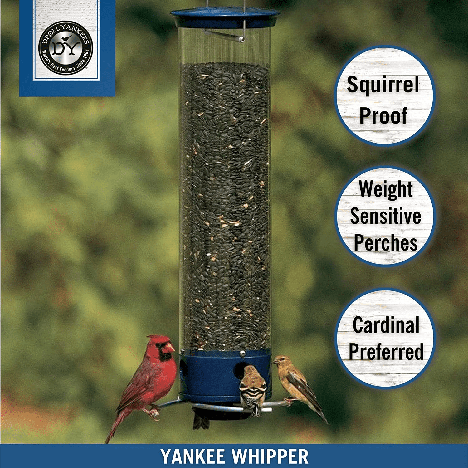Droll Yankees Whipper Squirrel Proof Bird Feeder with Collapsible Perches 5 Lb S