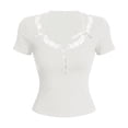 thumbnail image 4 of RMGVDSD T Shirts for Women V Neck Blouses Lace Trim Slim Fit Cropped Short Sleeve T Shirt Basic Layering Tops Trendy Casual Outfits Tshirts Soft Clothing, 4 of 6