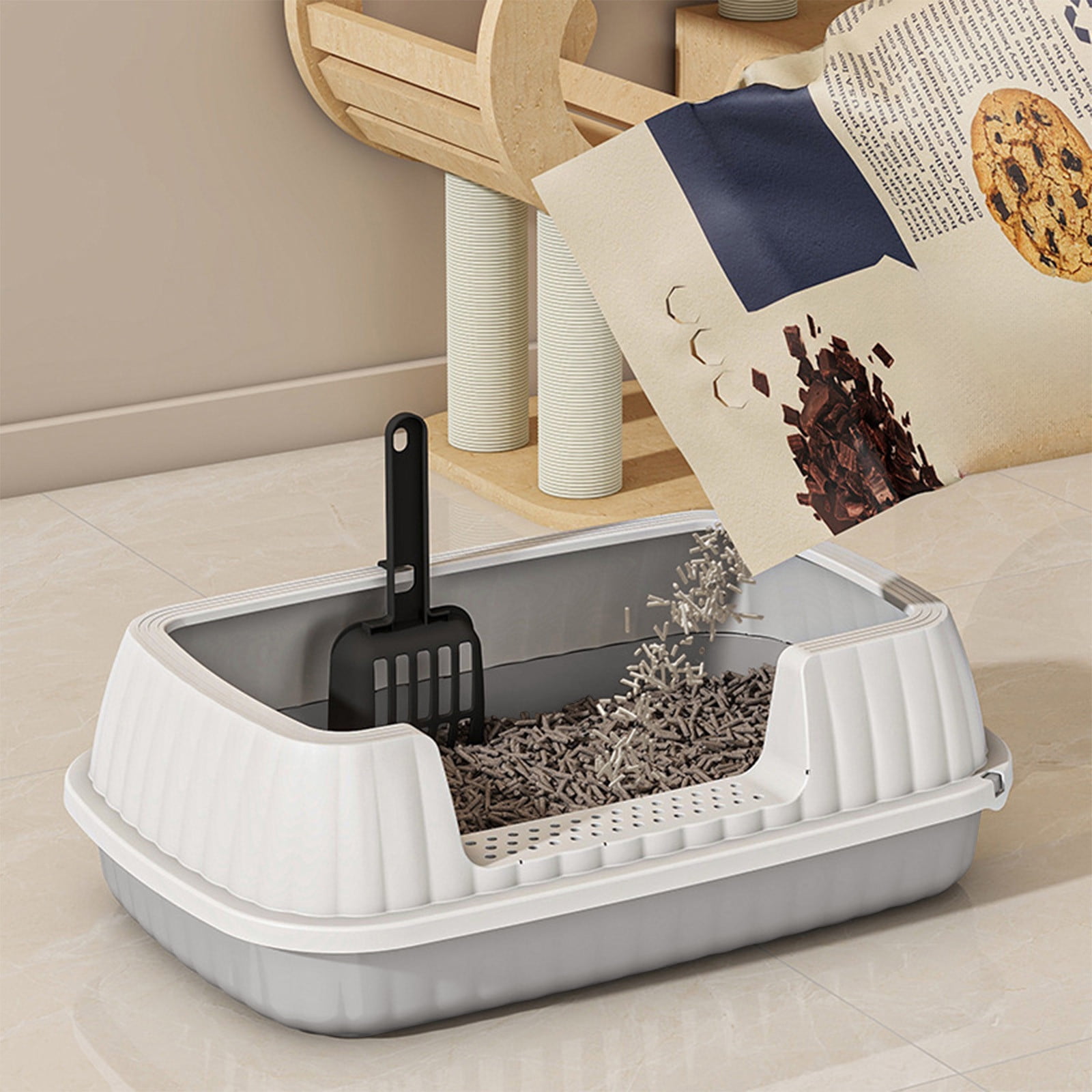 SHENGXINY 2PCS Cat Litter Boxes,Semi Enclosed High Bar Litter Box with Splashs Proof Designs ,Provides Ample Space for Cats Includes Shovel for Kittens Gray 14.37x10.63x5.31in