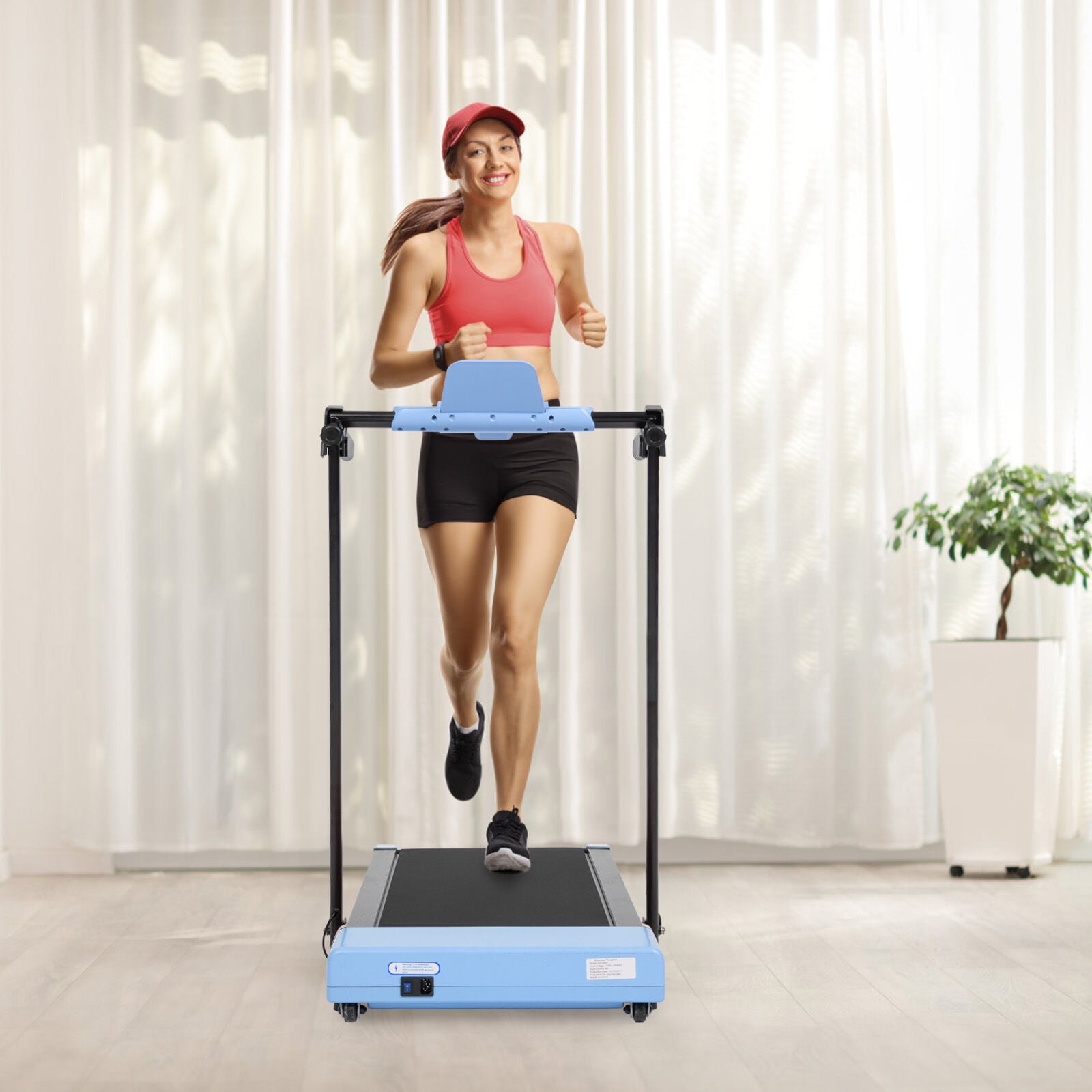 Treadmill for Home Use with LED Display, 7.5MPH Folding Treadmill for Walking and Running, Compact Exercise Machine with Wheels, Blue