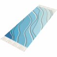 thumbnail image 4 of Blue Aqua Ombre Hallway Runner Rug 2'x6', Modern Geometric Abstract Aesthetic Cream Washable Entryway Rug with Tassels, Woven Cotton Laundry Room Rugs Long Carpet for Bathroom Sink Foyer Bedroom, 4 of 9