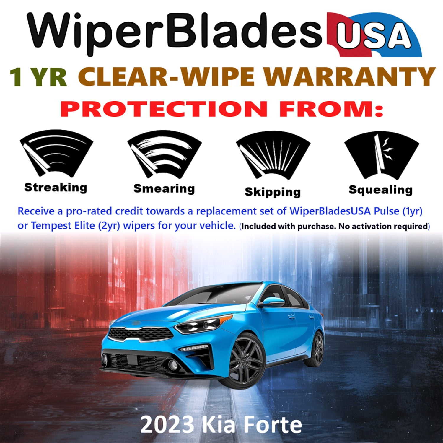 2023 Kia Forte Beam Wiper Blades Wipers w/1yr Warranty (Set of 2) (WiperBladesUSA)