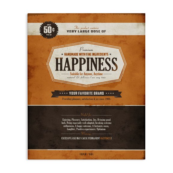 Stupell Industries Traditional Premium Happiness Inspirational Vintage Comic Book Design Canvas Art, 16 x 20, by Estera Kecek