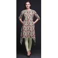 thumbnail image 2 of Bimba Yellow Text & Ranunculus Floral Asymmetric Kurta Indian Tunic Tops For Women Printed Indian Clothing XX-Large, 2 of 6