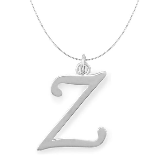 Precious Stars Sterling Silver Initial Letter Z Pendant with 0.70-mm Thin Box Chain