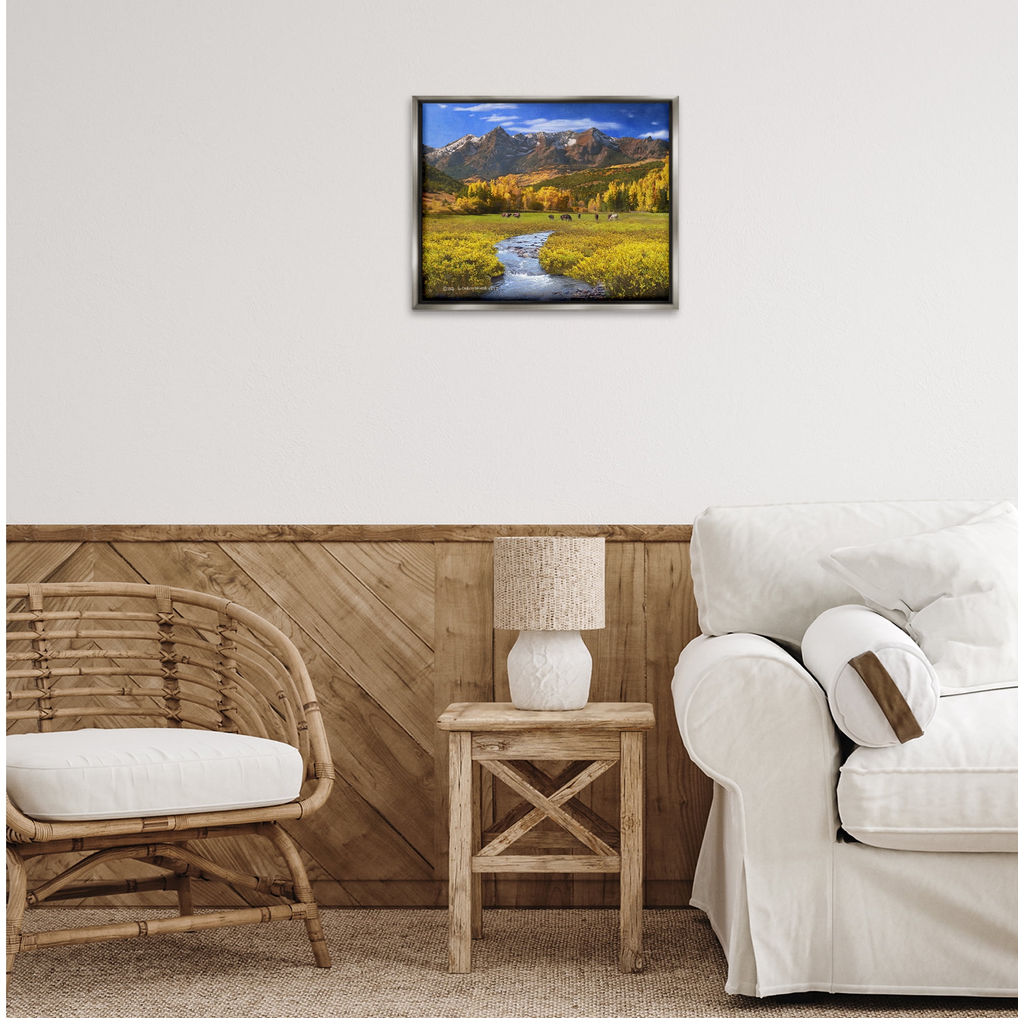 Stupell Industries Horse Ranch Autumn View Landscape & Nature Photography Gray Floater Framed Canvas Art Print Wall Art, 21 x 17