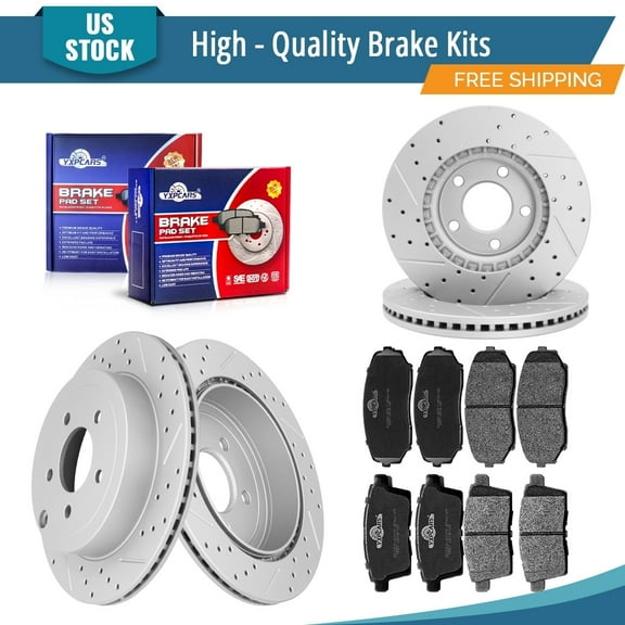 YXPCARS 12PCS Brake Kits, Front and Rear Drilled & Slotted Brake Rotors   Ceramic Brake Pads Kit for Ford Edge Lincoln MKX 2007-2009 FWD/2WD Only (54155 54156 1258 1259)