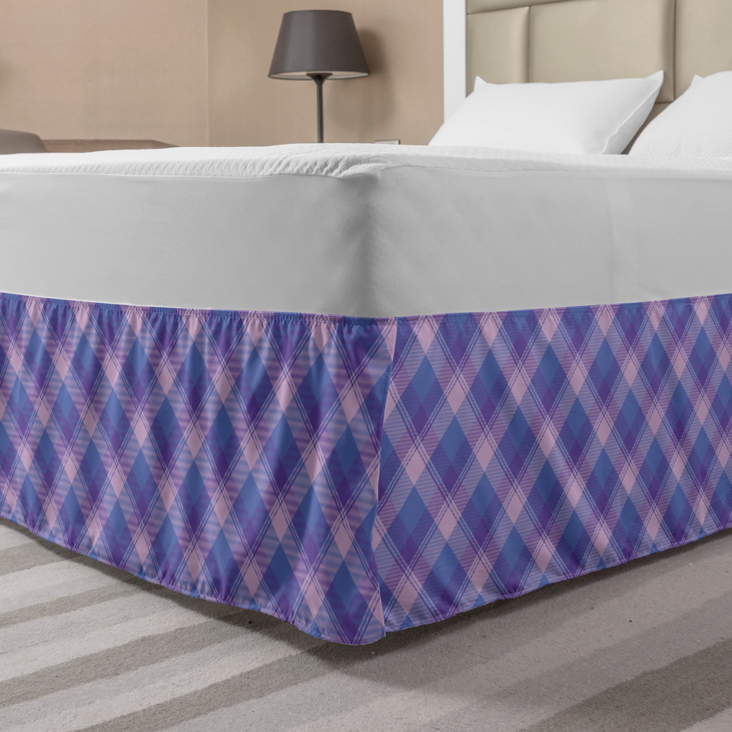Violet Bed Skirt, Checkered Like Stripes Tartan Plaid Horizontal