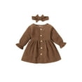 thumbnail image 1 of Qiylii Kids Girls Solid Color Velvet Dress Round Neck Long Sleeve One-Piece Dress with Headband, 1 of 9