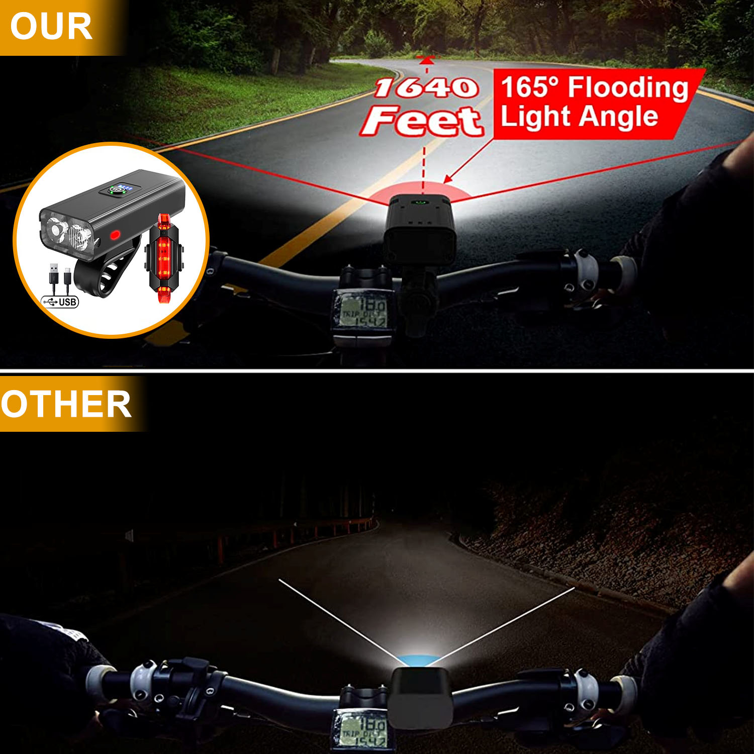 Camkey 1000 Lumen USB Rechargeable Bike Light Set photo 2