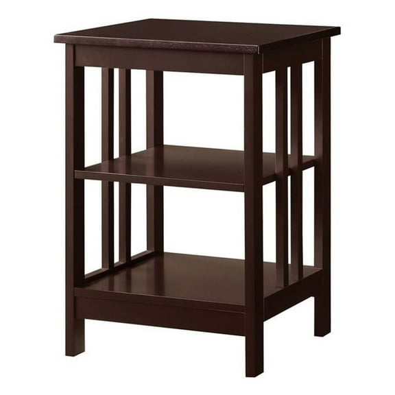 Pemberly Row Traditional Wood Square End Table with Shelf in Espresso