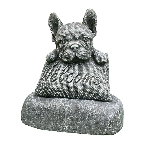 Estatua de bulldog francés, decoración de jardín, letrero de bienvenida, adorno artesanal de resina, escultura para interiores y exteriores