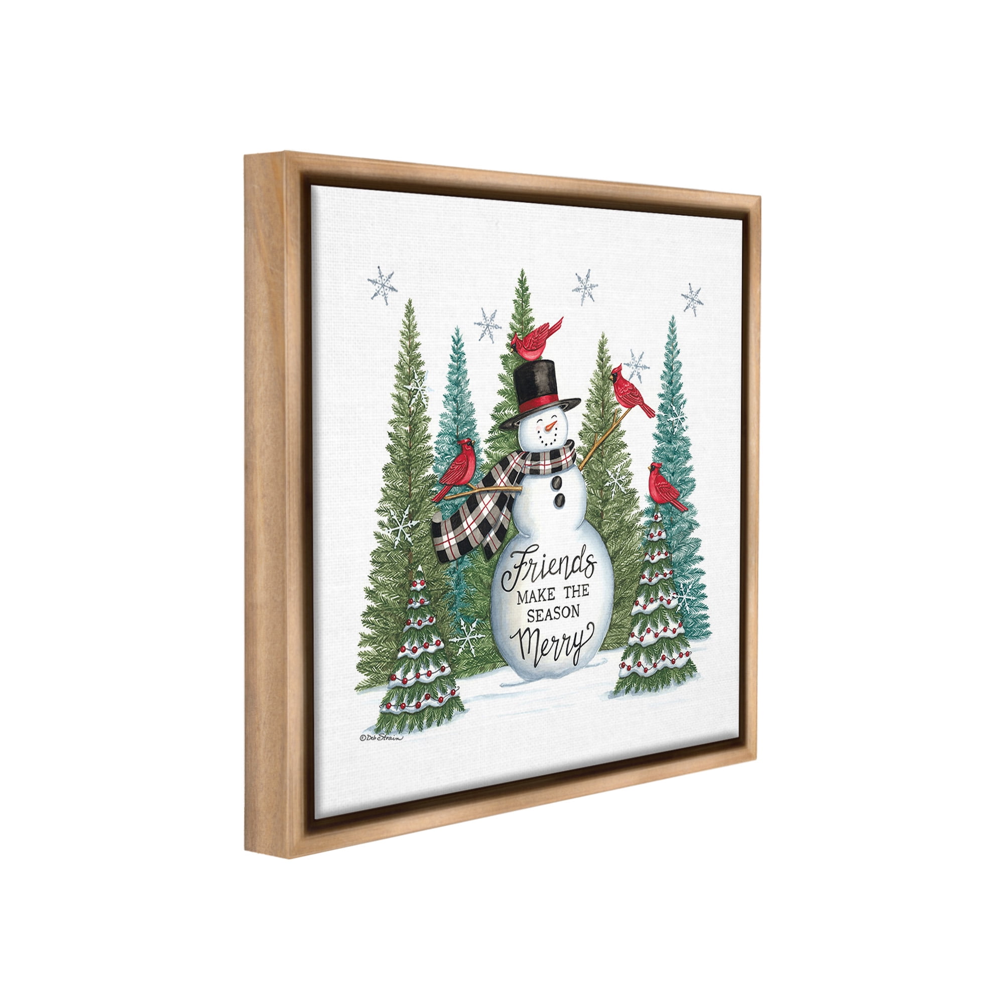 Stupell Industries Winter Friendship Snowman Holiday Painting Brown Floater Framed Canvas Art Print Wall Art, 25 x 25