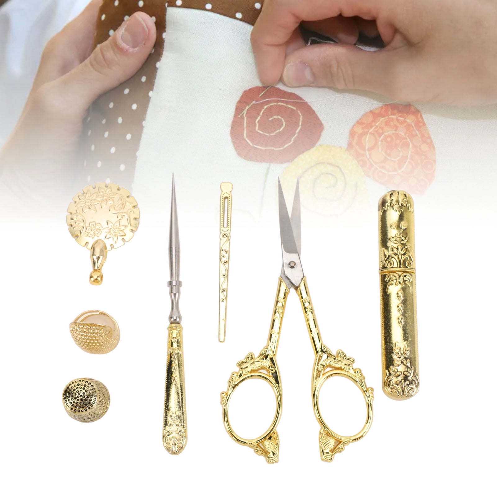 Nieyigj 30Pcs Vintage Sewing Box Wooden Multifunctional Sewing Kit Set with Shear Thread Cutter Thimble and Copper Needle Tube for Home Travel DIY Crafting - 9.45x7.09x1.97 inches / 24x18x5 cm